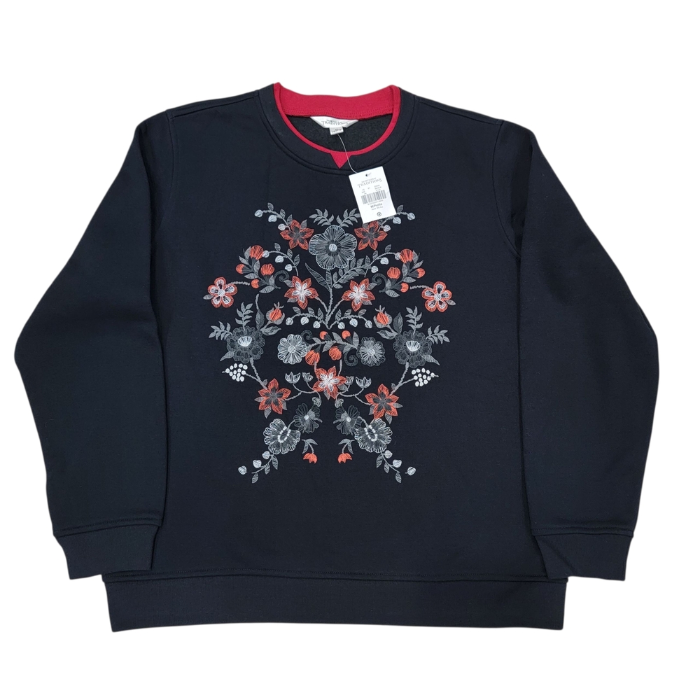 NWT Northern Reflections Crewneck Sweatshirt Black Red Floral Women’s M - Picture 4 of 12
